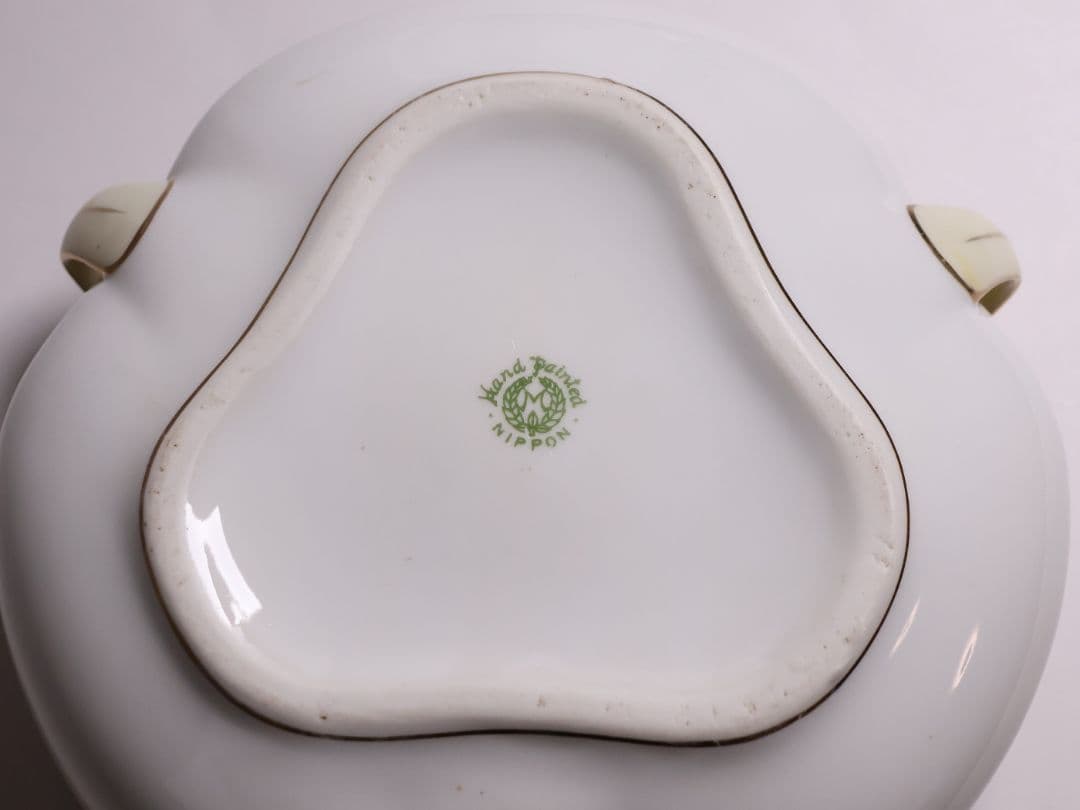 【CM307】オールドノリタケ 草花 三耳 皿 鉢 幅18.3cm 金彩 水仙