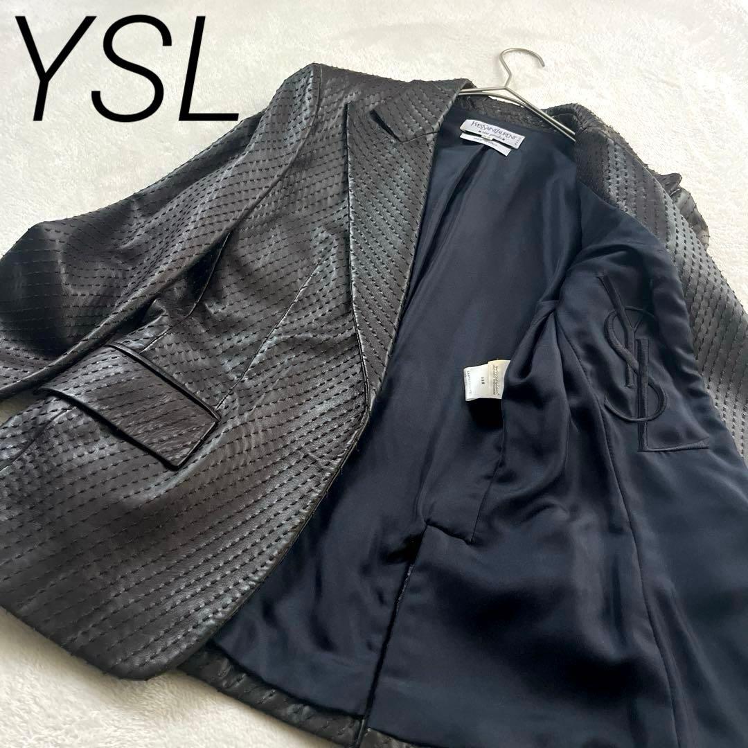 ●イヴサンローラン　ラムレザー　ジャケット　テーラード　イタリア製　刺繍ロゴ