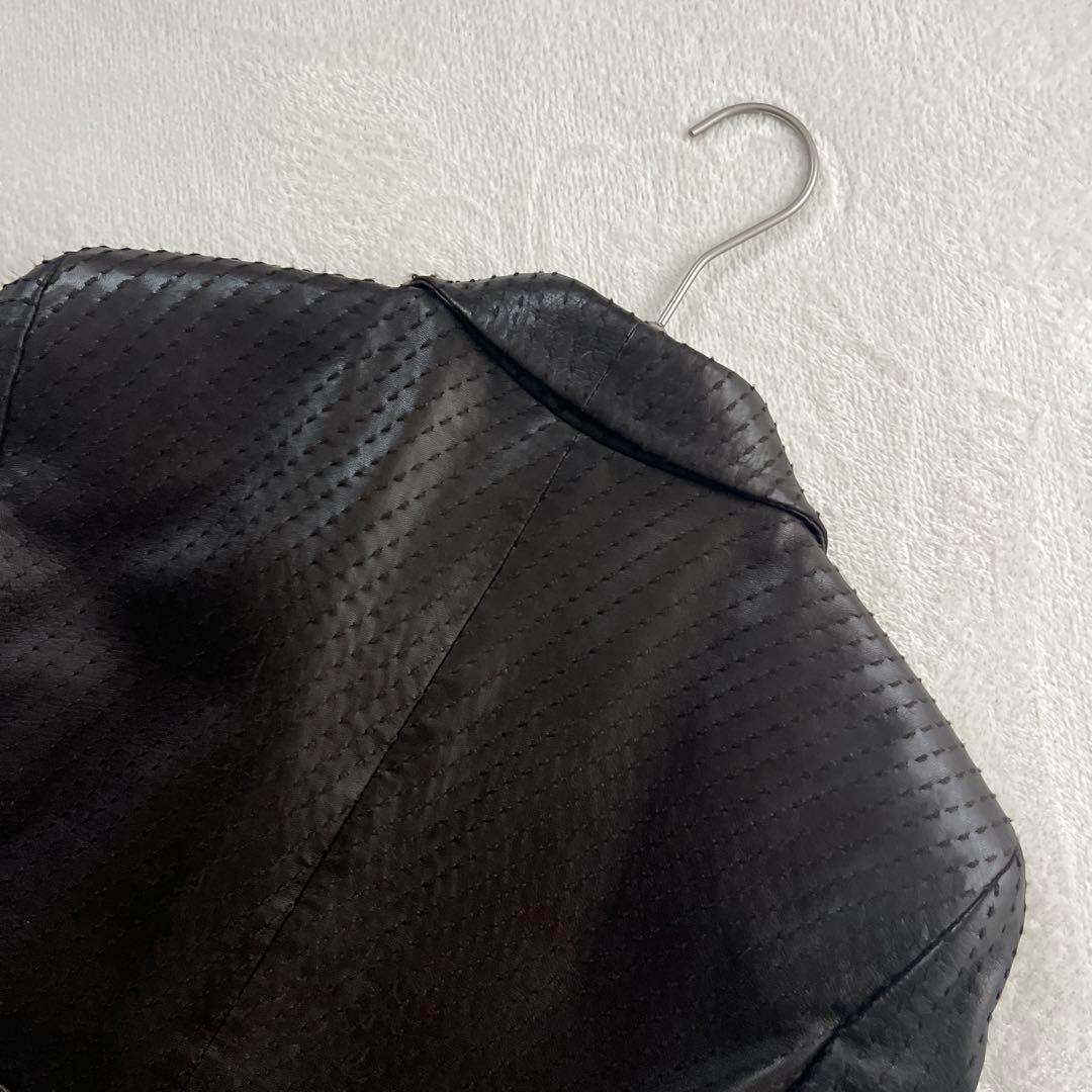 ●イヴサンローラン　ラムレザー　ジャケット　テーラード　イタリア製　刺繍ロゴ