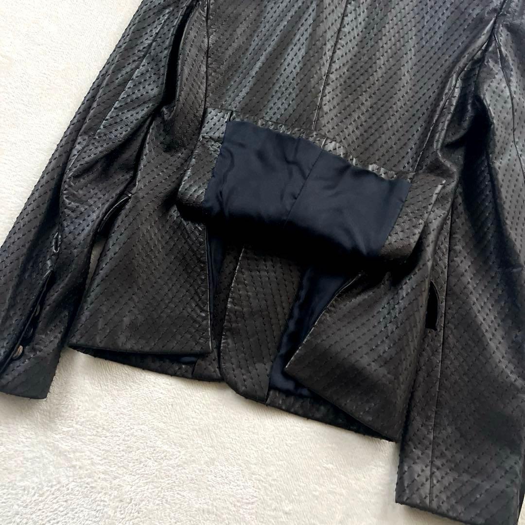 ●イヴサンローラン　ラムレザー　ジャケット　テーラード　イタリア製　刺繍ロゴ