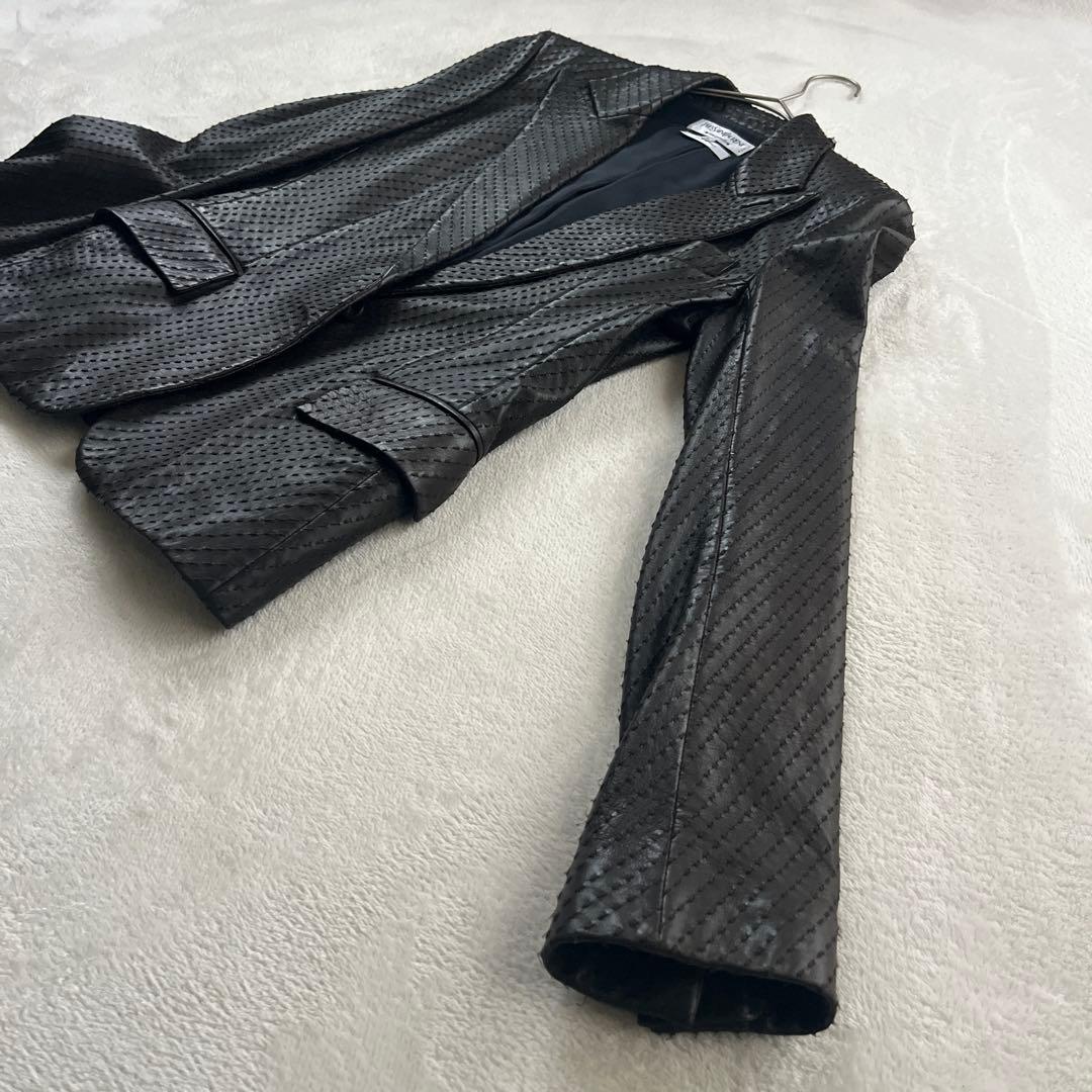 ●イヴサンローラン　ラムレザー　ジャケット　テーラード　イタリア製　刺繍ロゴ