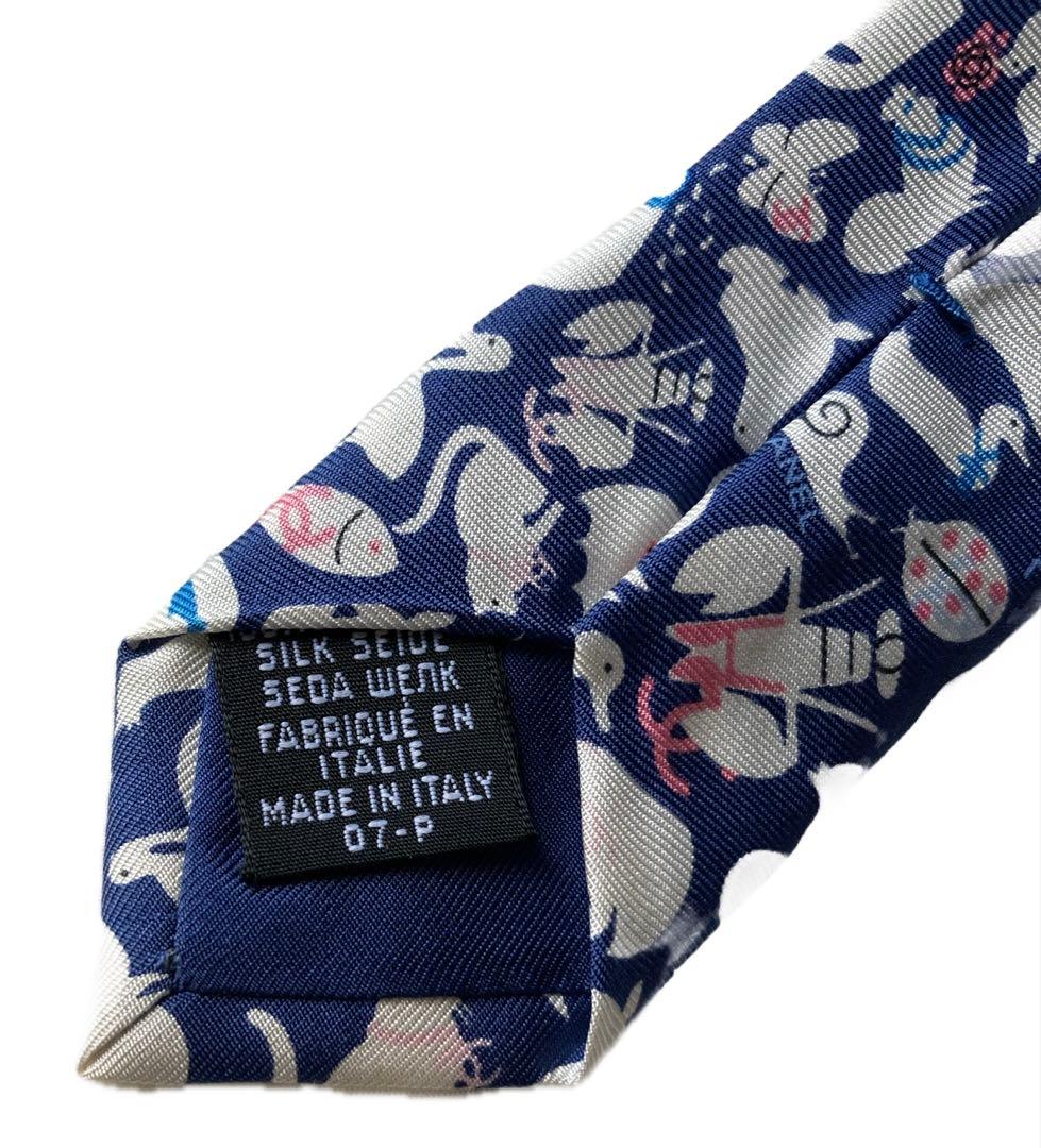 国内直営店購入 CHANEL 動物柄 ネクタイ / シャネル正規品 猫 ネコ 犬