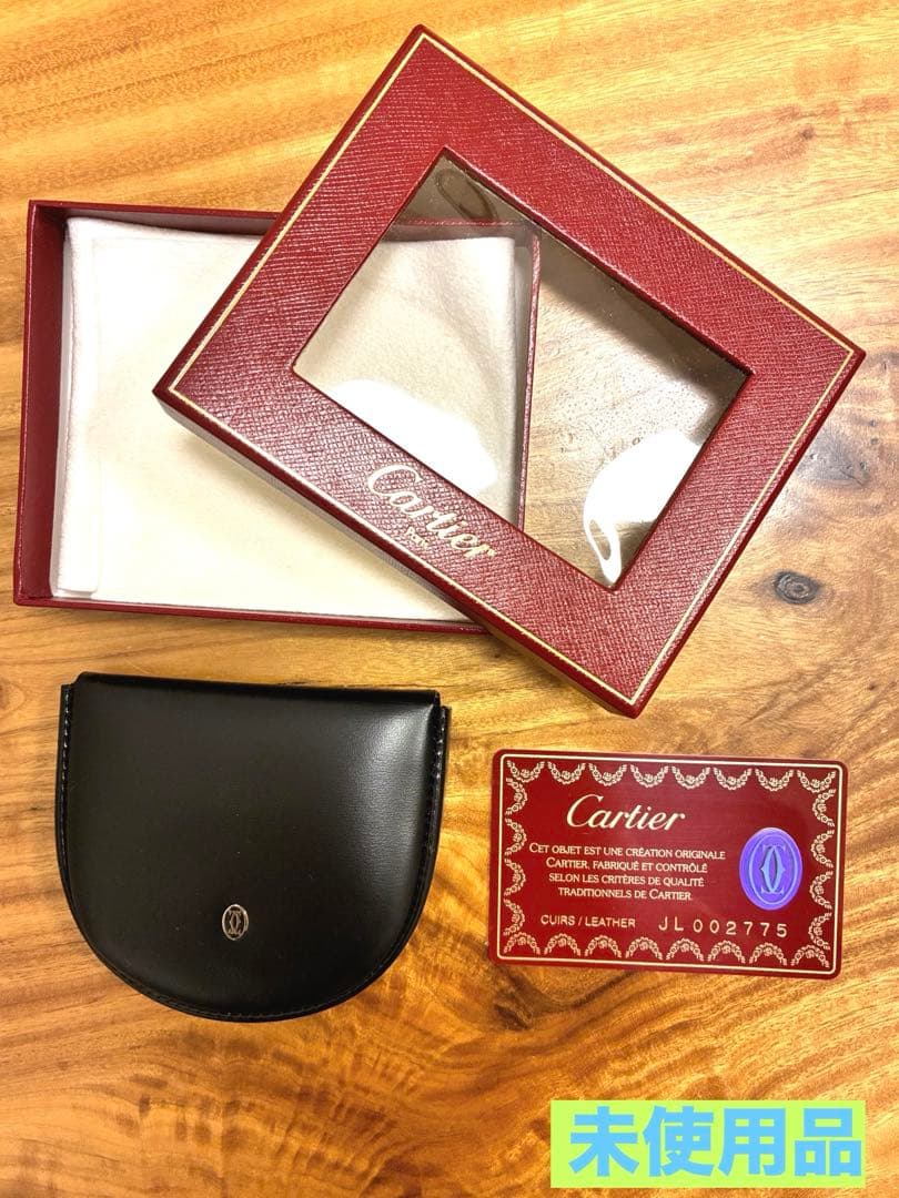 未使用 カルティエ 小銭入れ パシャ ブラック 黒 馬蹄型 2Cロゴ金具 レザー