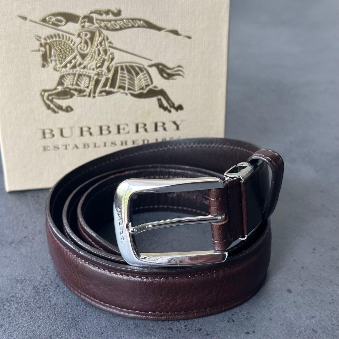 超希少✨BURBERRY 銀製バックル　silver刻印　レザーベルト