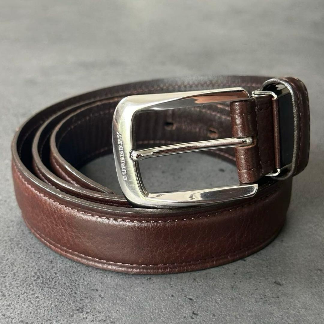 超希少✨BURBERRY 銀製バックル　silver刻印　レザーベルト