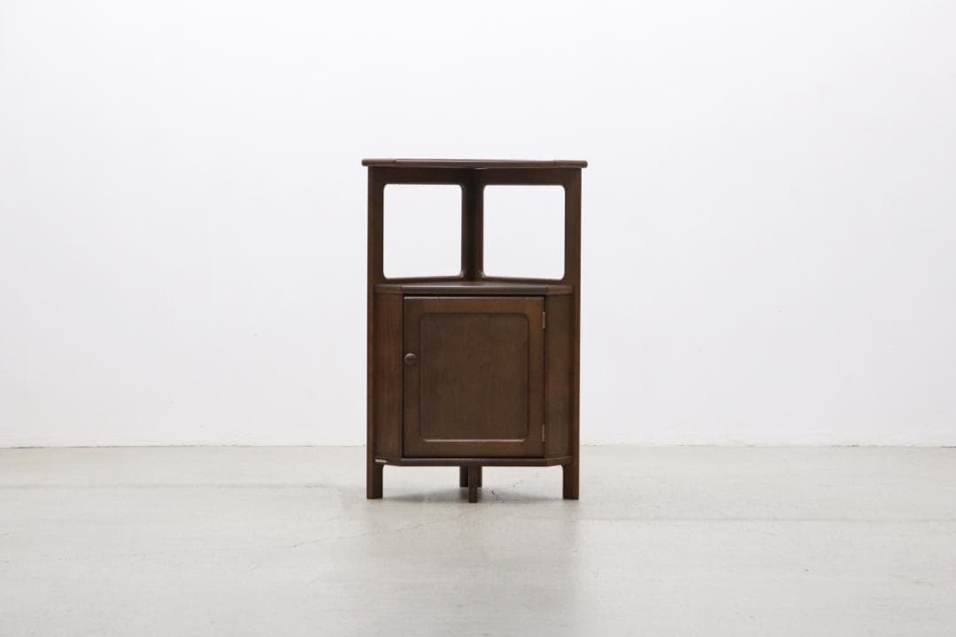 レトロ カリモク コーナー キャビネット 飾り棚 ラック 花台 ディスプレイ