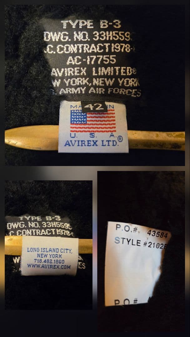 AVIREX B-3 42 フライトジャケット USA製　ムートン