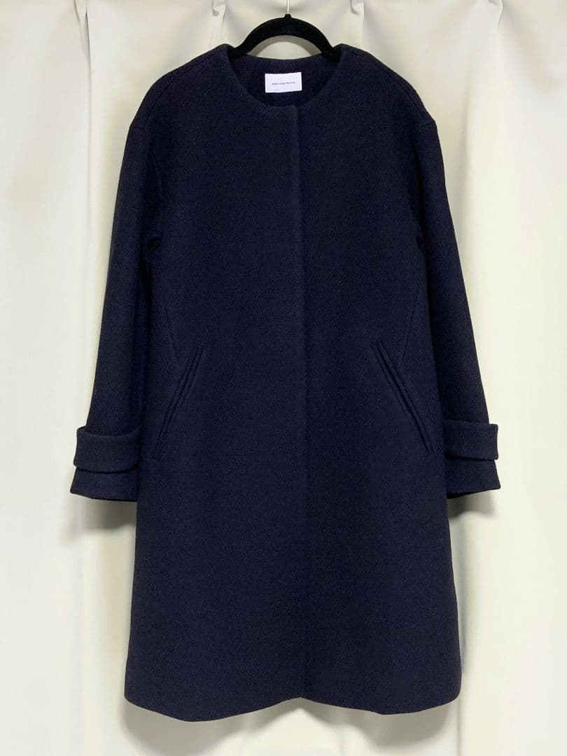 美品 ソフトメルトン Aライン コート ノーカラーコート