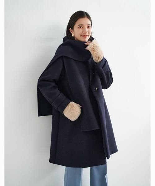 美品 ソフトメルトン Aライン コート ノーカラーコート