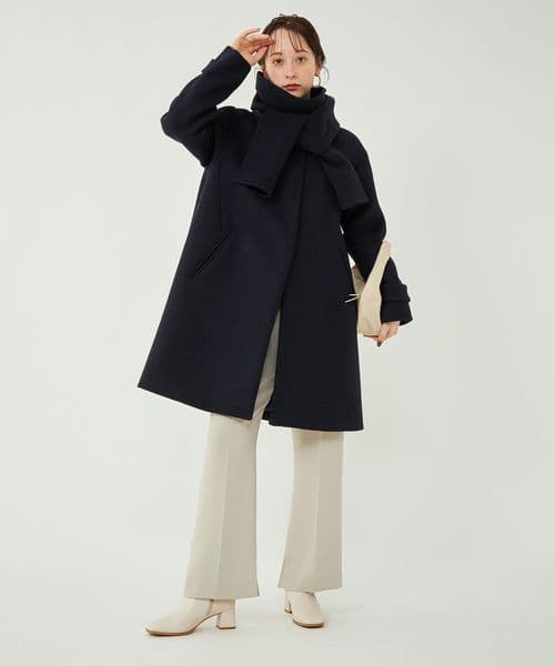 美品 ソフトメルトン Aライン コート ノーカラーコート