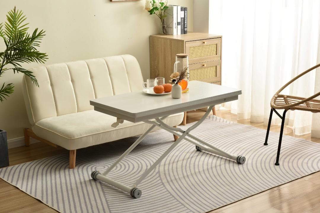 タイムセール！ダイニングテーブル【単品】　ガス圧昇降式テーブル　WHITE