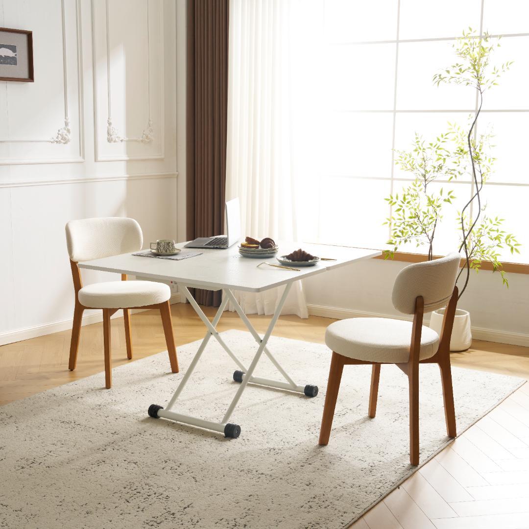 タイムセール！ダイニングテーブル【単品】　ガス圧昇降式テーブル　WHITE