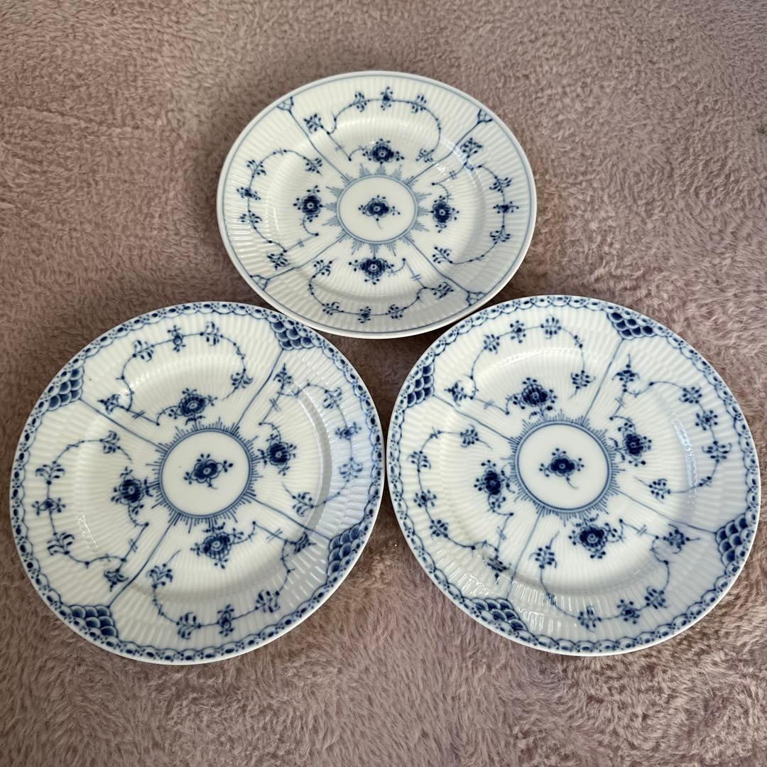 ロイヤルコペンハーゲン ブルーフルーテッド ハーフレース 19cm 3枚セット