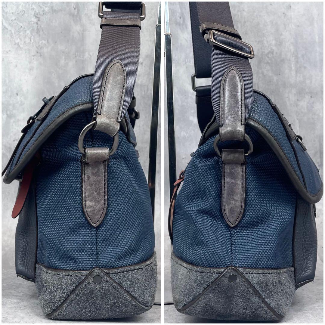 極美品✨ 超希少 コーチ マンハッタン メッセンジャーバッグ シボ革 ネイビー