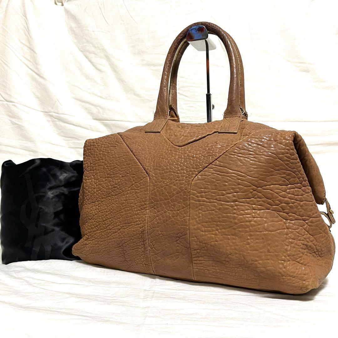 イヴサンローラン イージー Yモチーフ ボストンバッグ レザー ブラウン 899