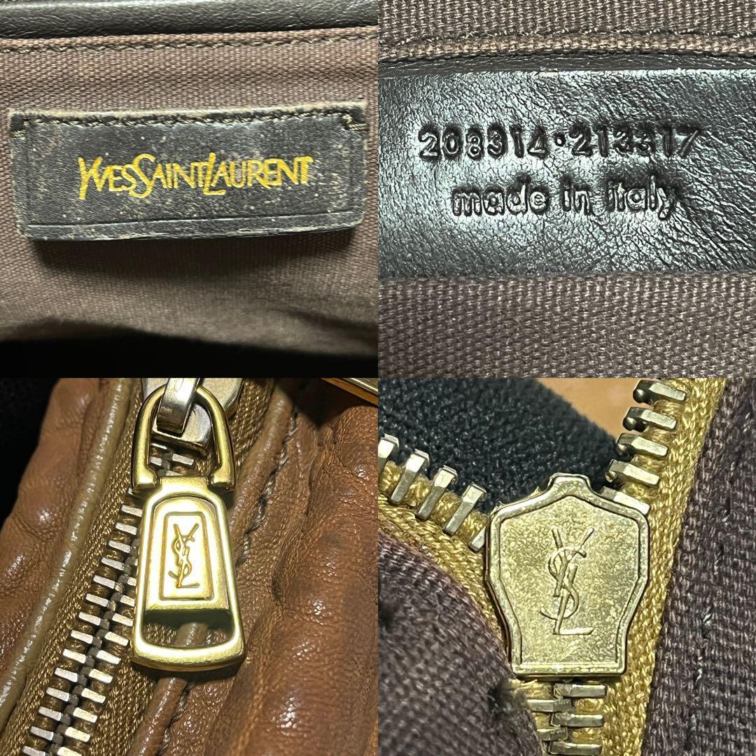 イヴサンローラン イージー Yモチーフ ボストンバッグ レザー ブラウン 899