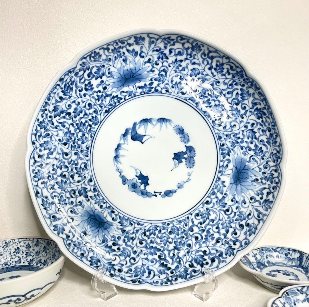 『龍峰窯』 古伊万里唐草　有田焼　伊万里染付花唐草 花文皿　16枚