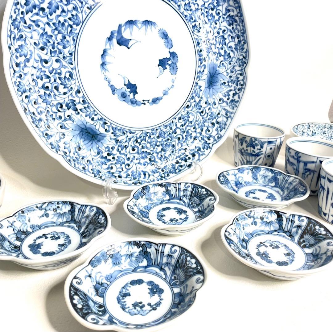 『龍峰窯』 古伊万里唐草　有田焼　伊万里染付花唐草 花文皿　16枚