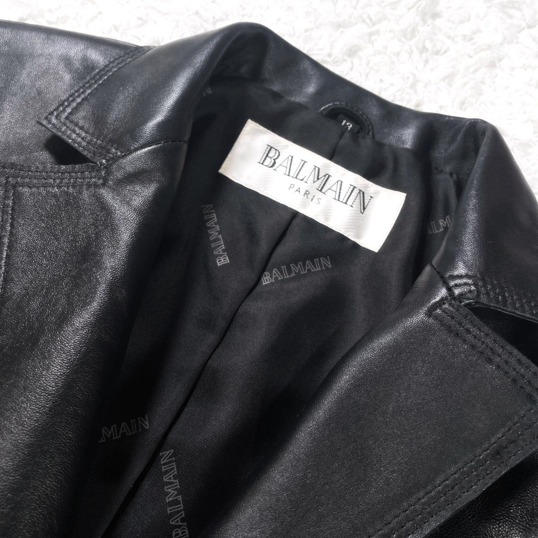 ✨未使用級✨ BALMAIN 羊革 レザージャケット 13号 上品 高級感 黒
