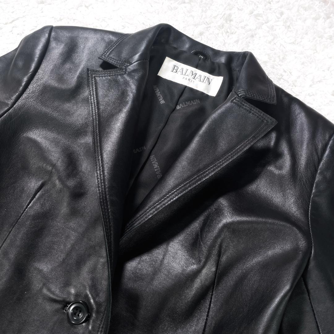 ✨未使用級✨ BALMAIN 羊革 レザージャケット 13号 上品 高級感 黒