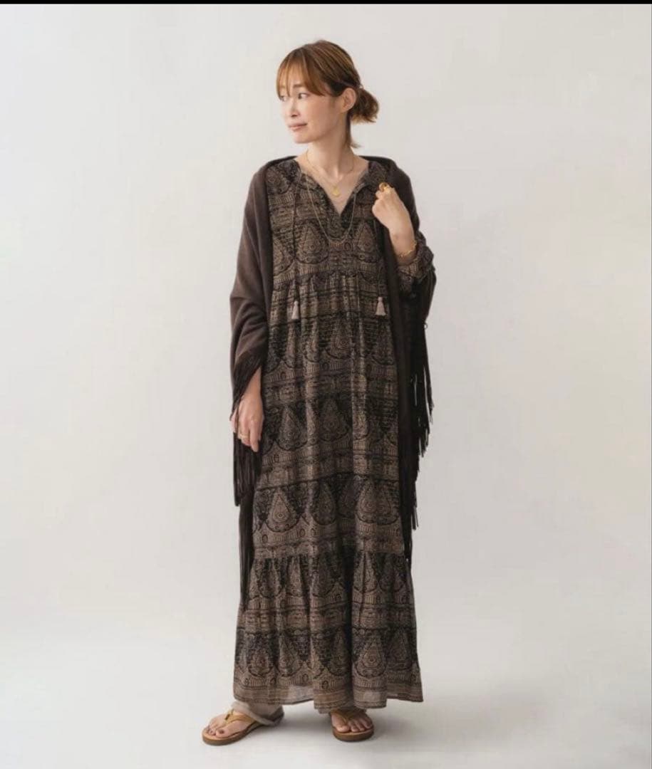 Deuxieme Classe SARA MALLIKAプリントドレスブラウン