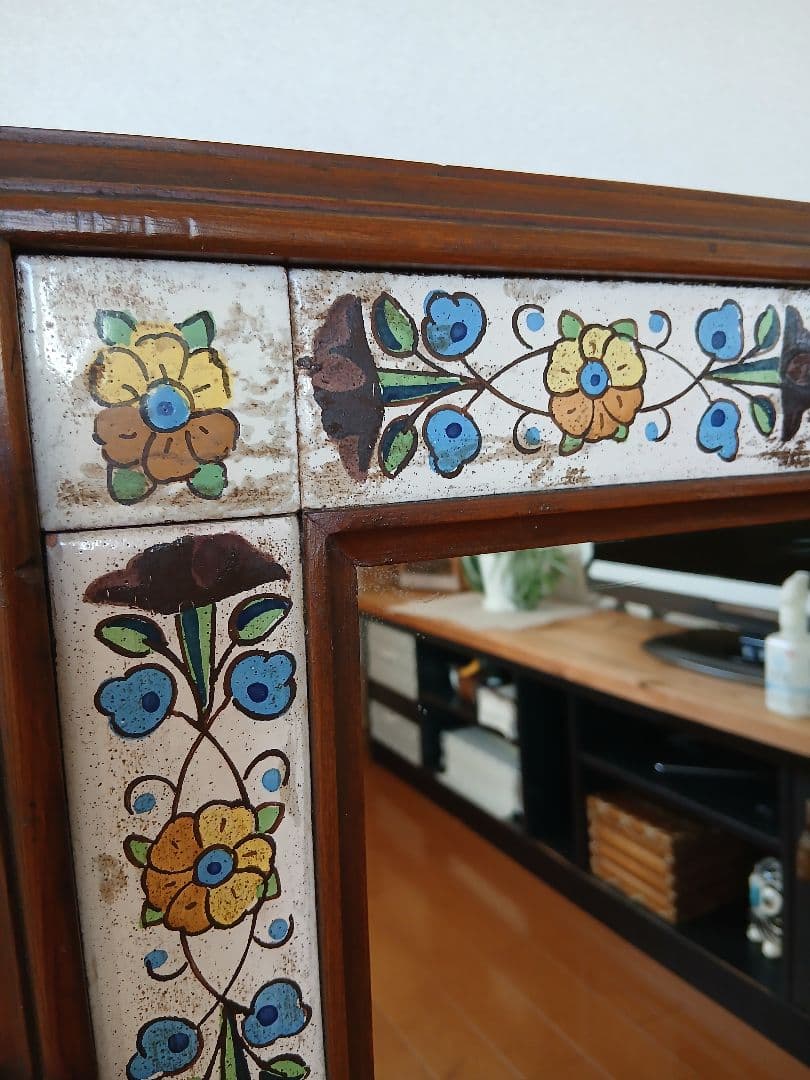 ヴィンテージ　ウォールミラー スペイン製 タイル 無垢 大