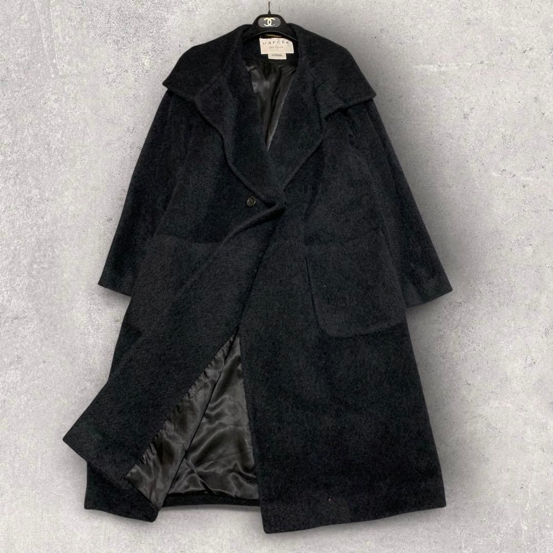 美品✨ イエーガー ウールコート アルパカ混 女優襟 ブラック ロング丈 12