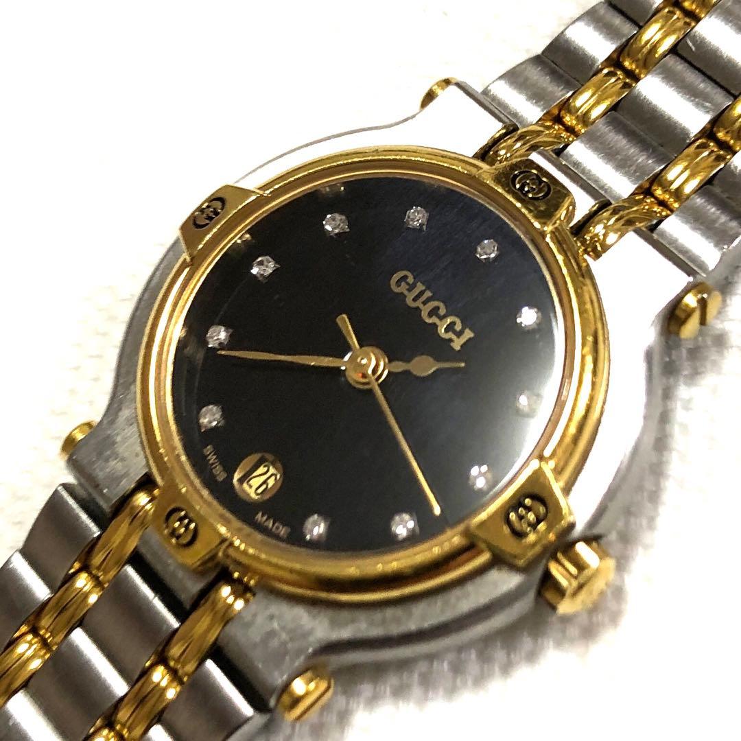 y*a様 GUCCI グッチ　11pダイヤ　黒文字盤　コンビ　レディース腕時計