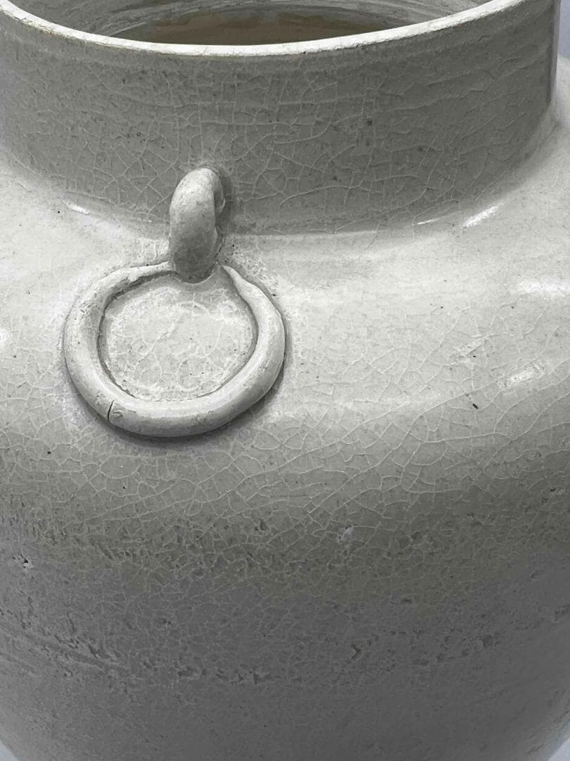 宋時代 白磁 定窯双環耳広口壺 水丞 宋磁 【旧家蔵出し】　名品(B-32)