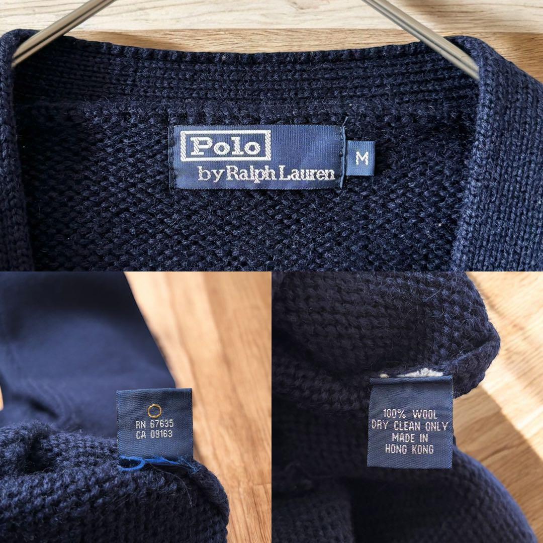 ラルフローレン ウール ニットカーディガン ネイビー Pロゴ M