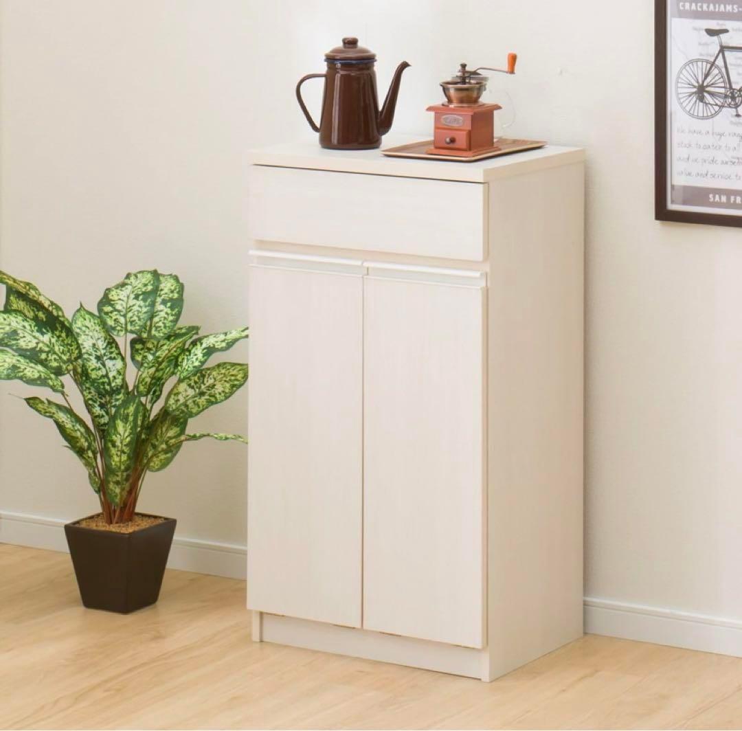 ホワイト収納キャビネット 引き出し付き　ゴミ箱　分別
