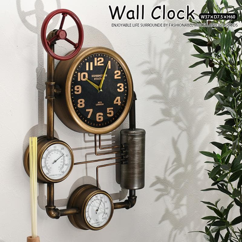 時計 壁掛け時計 掛時計 ウォールクロック インダストリアル ガスパイプ レトロ