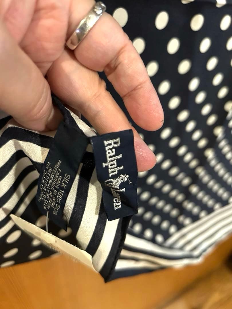 Ralph Lauren ドット柄スカーフ　ヴィンテージ　未使用 シルクスカーフ