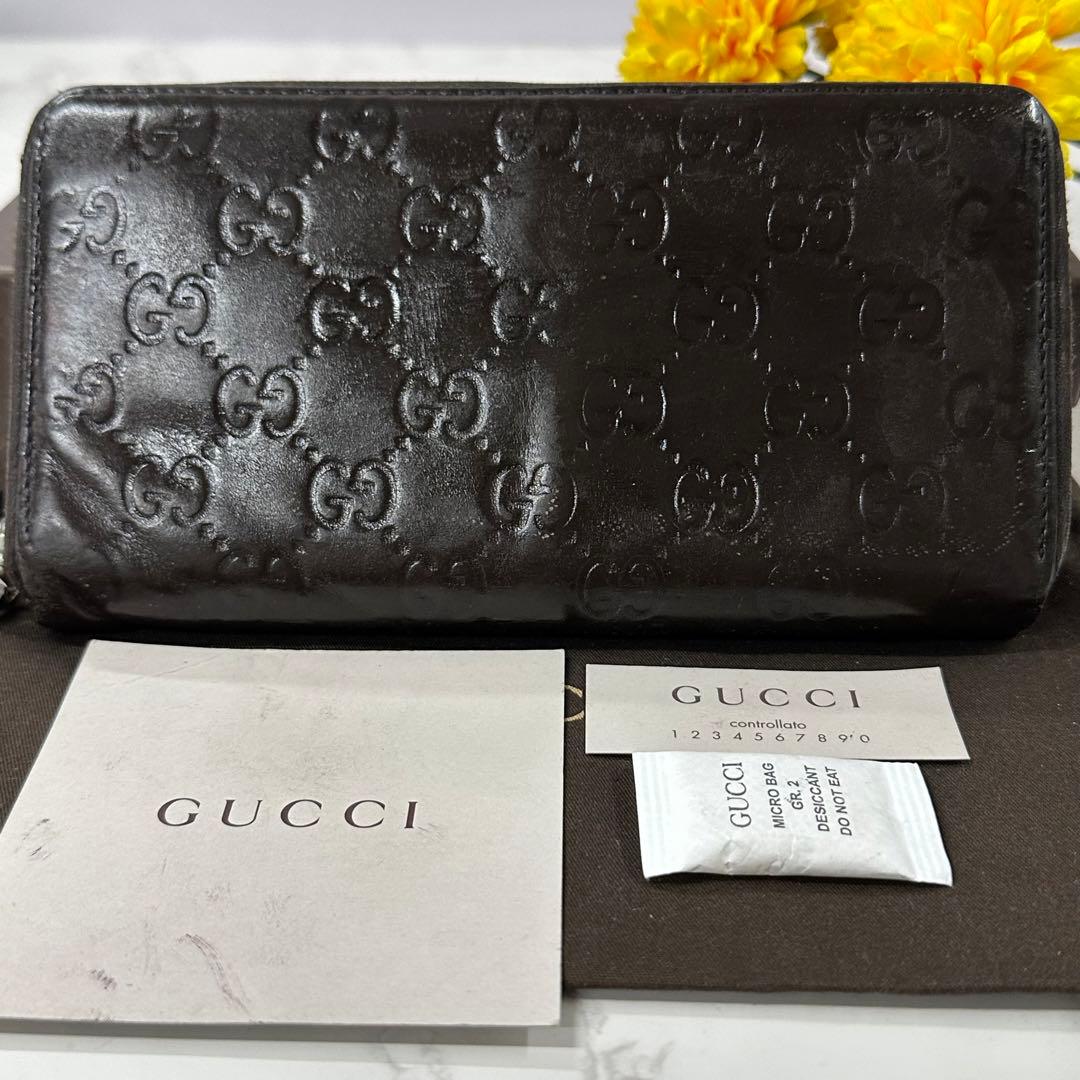 良品‼️ グッチ　GUCCI 財布　長財布　シマレザー　ラウンドファスナー