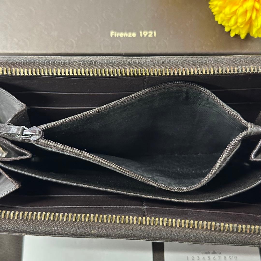 良品‼️ グッチ　GUCCI 財布　長財布　シマレザー　ラウンドファスナー