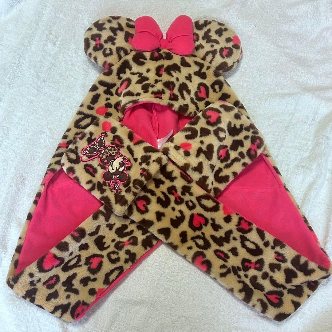 ディズニーランド ミニー ヒョウ柄マフラー ファンキャップ