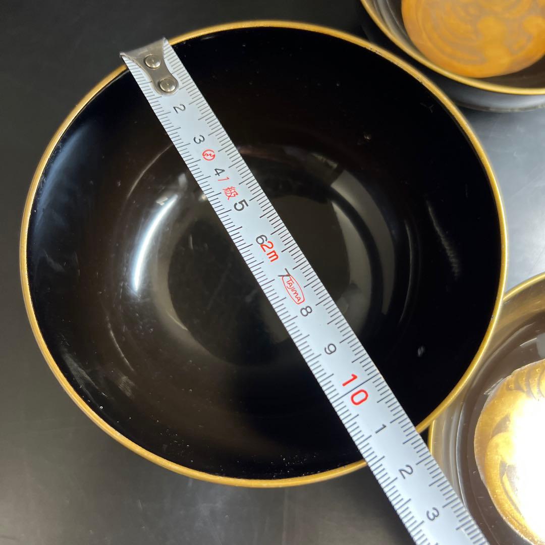 輪島塗　廣塚作　研ぎ出し蒔絵椀6客と蓋1点　身口径11.5㎝ 東Y8-0206①