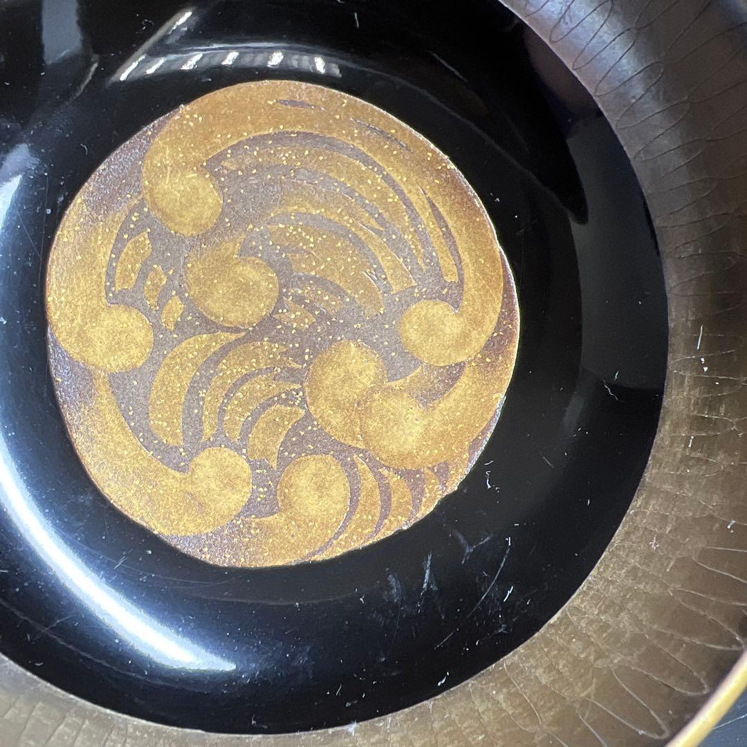 輪島塗　廣塚作　研ぎ出し蒔絵椀6客と蓋1点　身口径11.5㎝ 東Y8-0206①