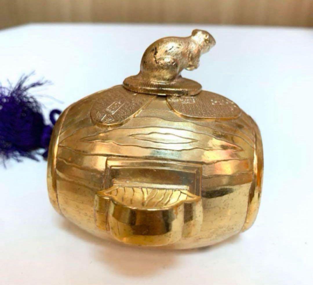 ☆匿名配送 山口銀行 黄金ネズミ貯金箱 打出の小槌 開運招福 縁起物 鍵付き 鼠