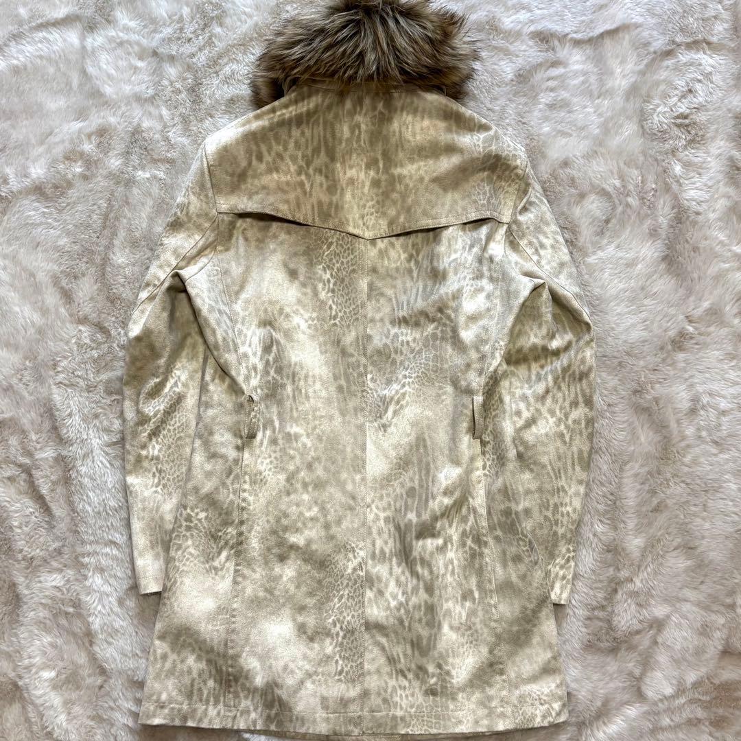 美品L✨トルネードマート ロングコート ファー着脱可 レオパード ベルト 白