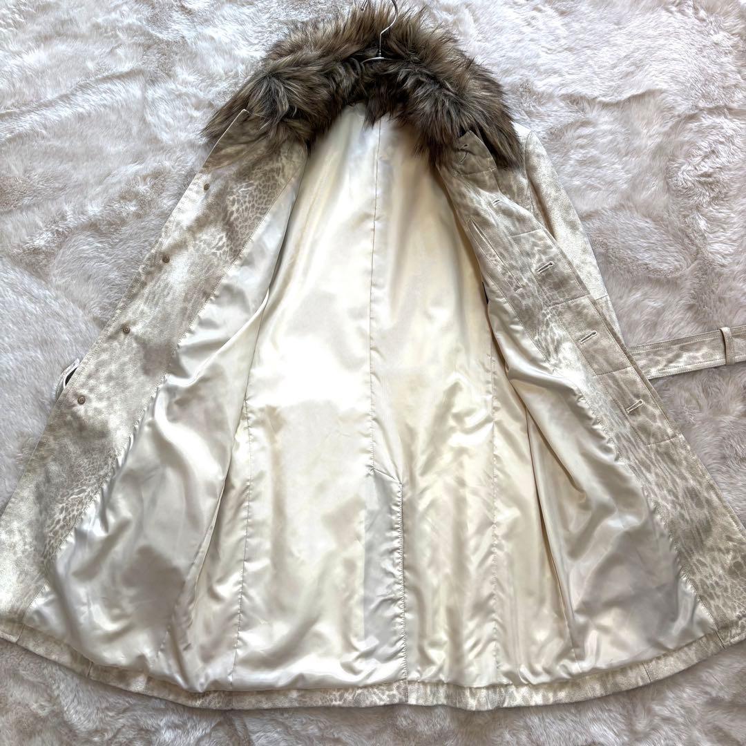 美品L✨トルネードマート ロングコート ファー着脱可 レオパード ベルト 白