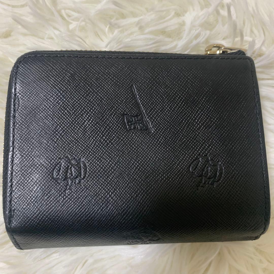 ポールスミス　ポールドローイング 二つ折り財布 レザー 総柄　L字ジップ 黒