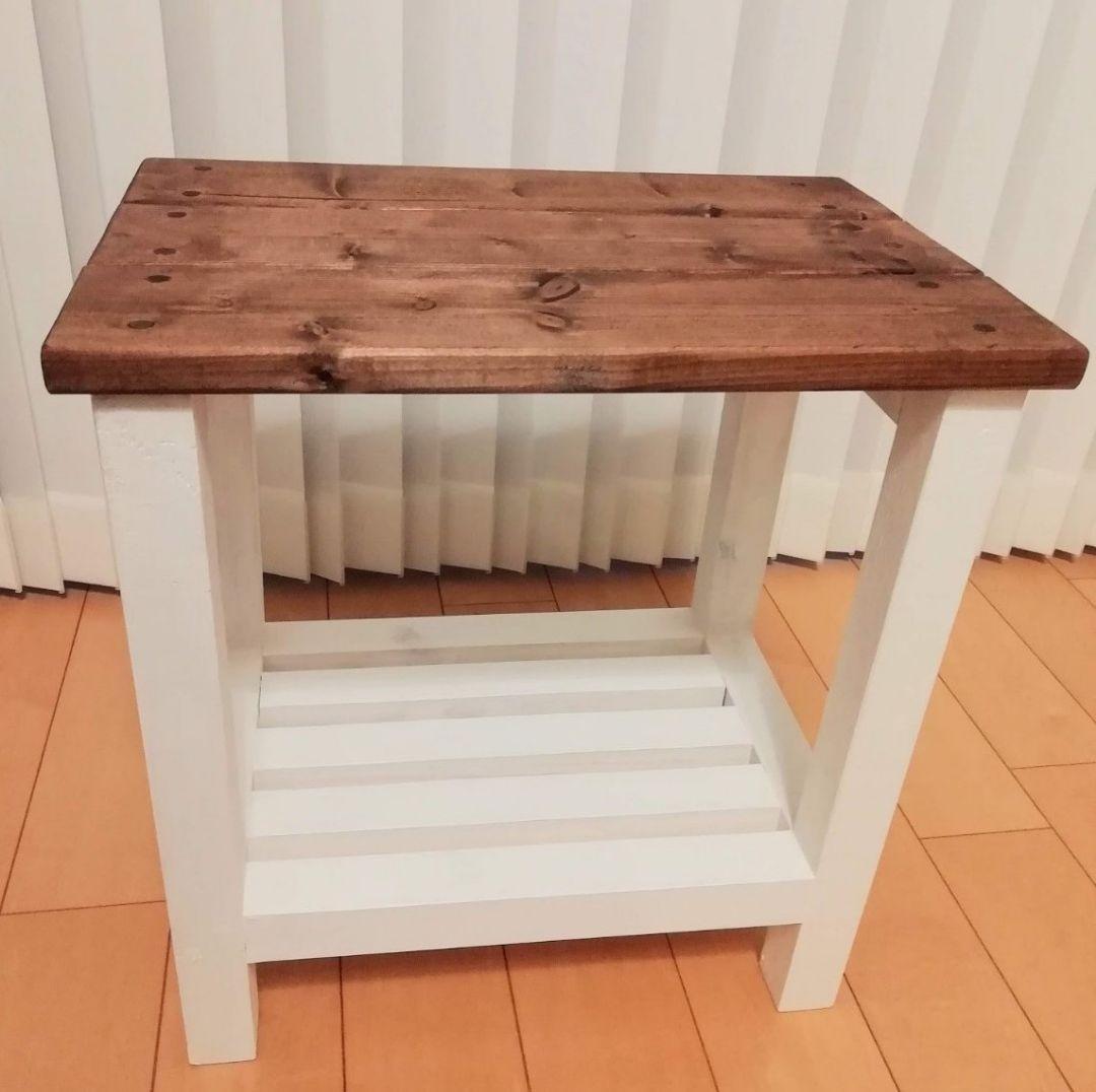 スツール棚付き/椅子/木製/ホワイト【送料込み】