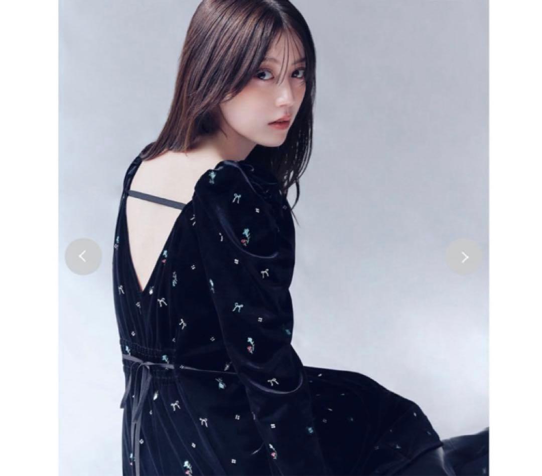 ★美品★3時間以内発送 FRAY I.D ベロアナローワンピース　ブラック