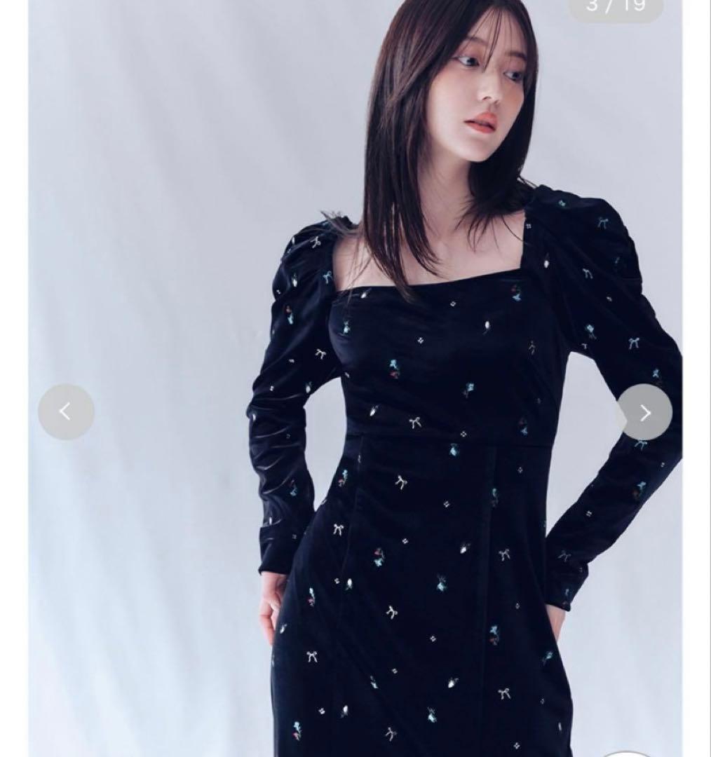 ★美品★3時間以内発送 FRAY I.D ベロアナローワンピース　ブラック