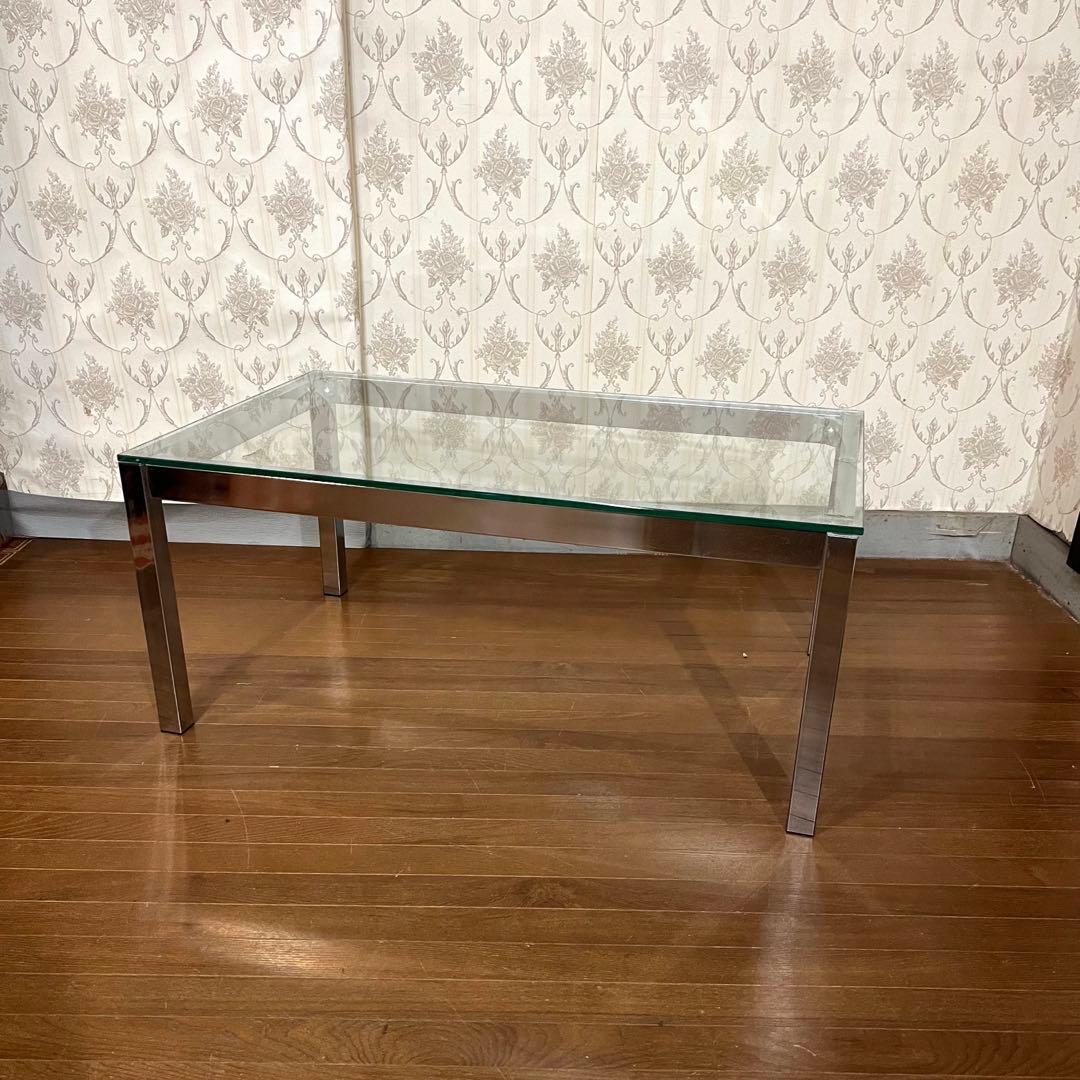 【アンティーク】アイアンフレーム 長方形 ガラスローテーブル センターテーブル