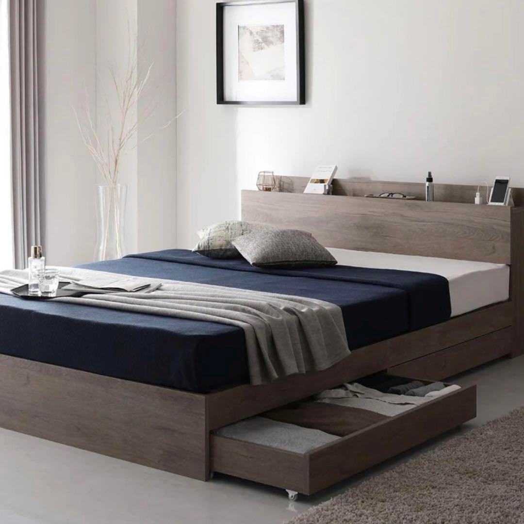 【美品】RASIKダブルベットフレームのみ【引き出し収納付き】