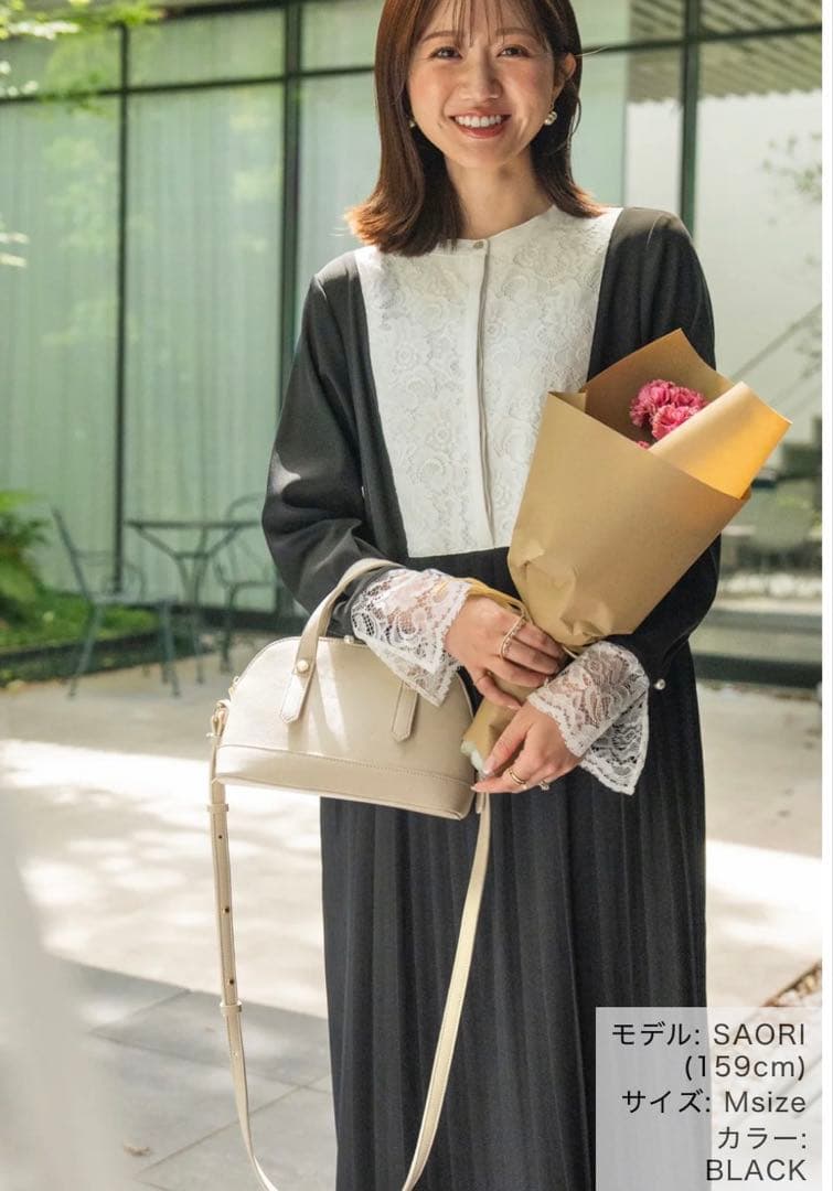 レースドッキングプリーツワンピース　メゾンエシェル　Maison Echelle