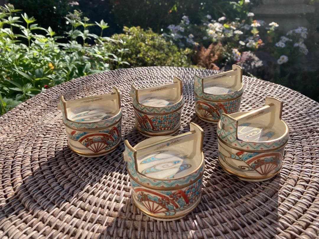 京都　アンティーク　素敵なやきもの　陶器　持ち手付き　小鉢5個セット