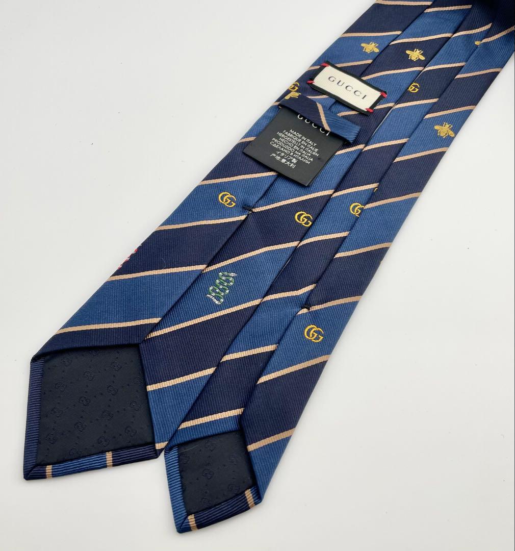 美品 グッチ ネクタイ ハイブランド ビー 蜂 スネーク GG ストライプ